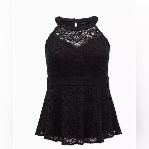 NWT Torrid Black Lace Peplum High Neck Top - Picture 8 of 10